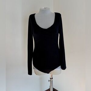 Abercrombie & Fitch Long-Sleeved Soft A & F Cozy Twist Bodysuit Blue Black Knit